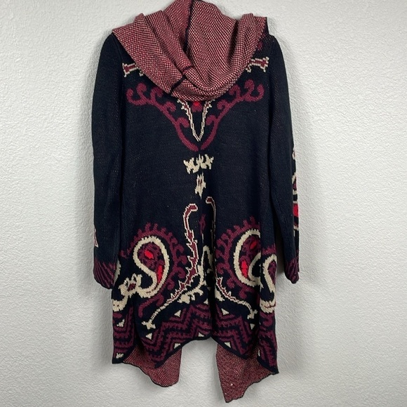 Vertigo Multi Color Paisley Shawl Collar Long Sweater Cardigan Knit Sz L - Picture 8 of 16